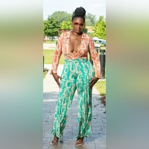 Stylish Green and Orange Jumpsuit